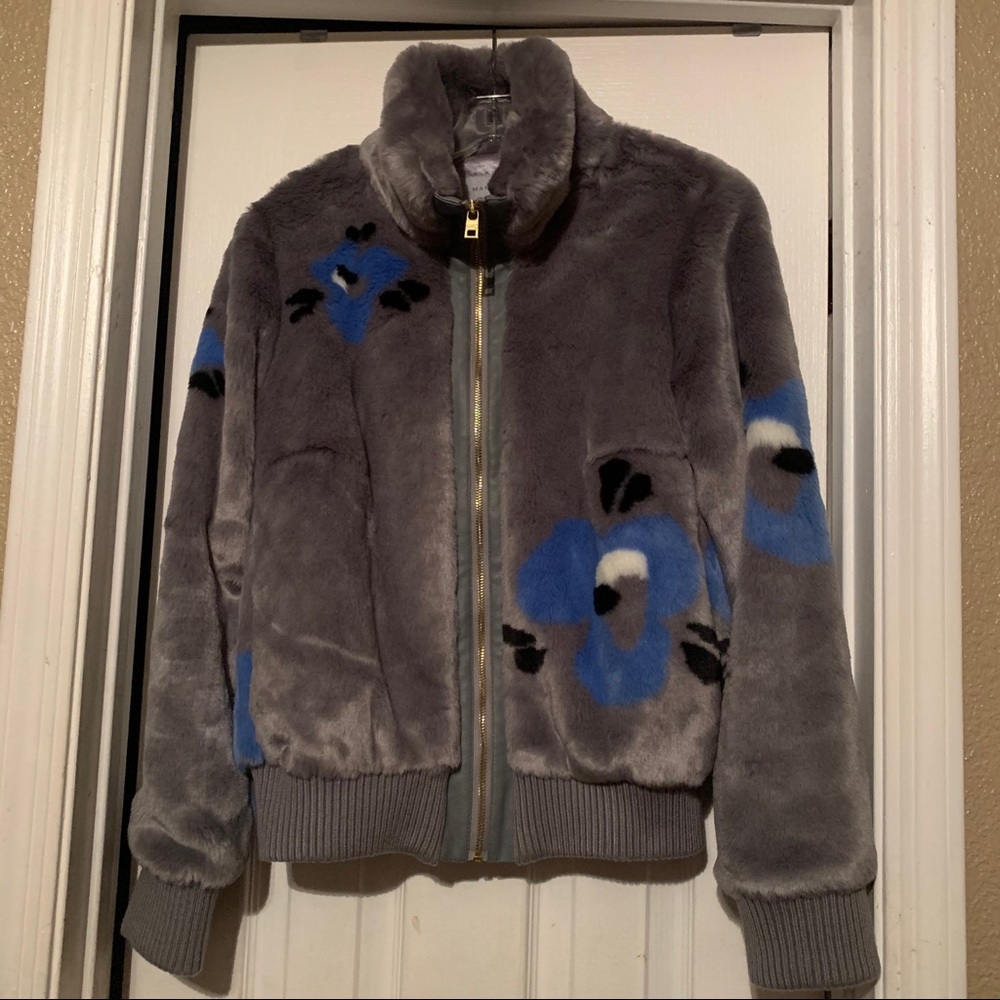 Marc New York Faux Fur Gray Bomber Jacket